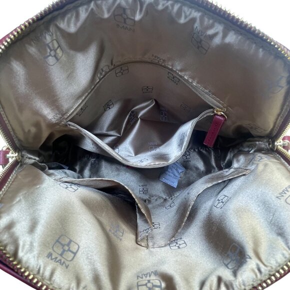 Iman Women’s Burgundy/Red Faux Leather Plaid Gold Ring Handles Crossbody Tote - Picture 10 of 11